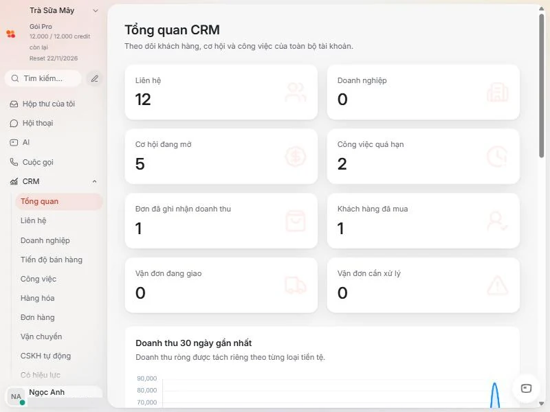 Trang Tổng quan CRM